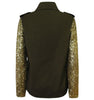 Celebrity Dark Khaki & Gold Sequin Sleeve Jacket