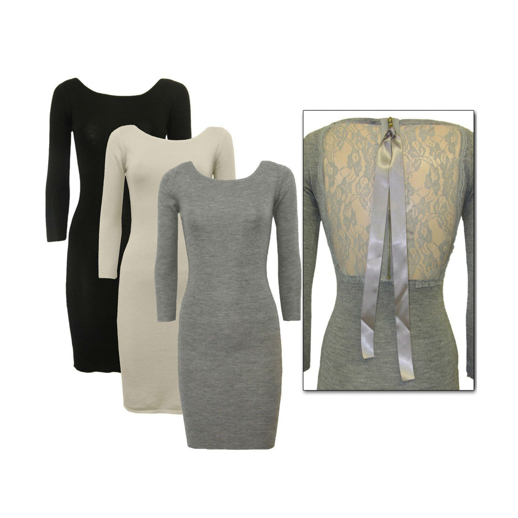 Elegant 3 Quarter Sleeved Lace Back Dress - 3 Colours