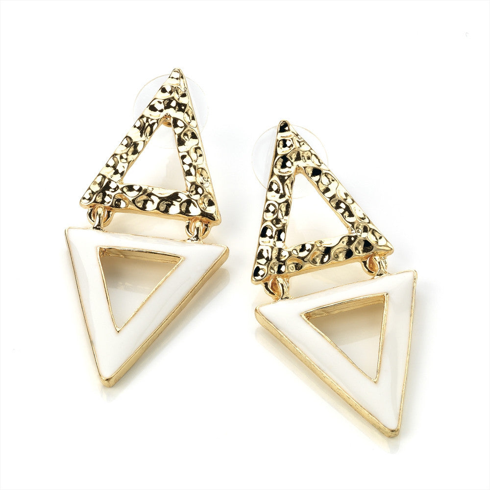 Gold Colour White Triangle Earring