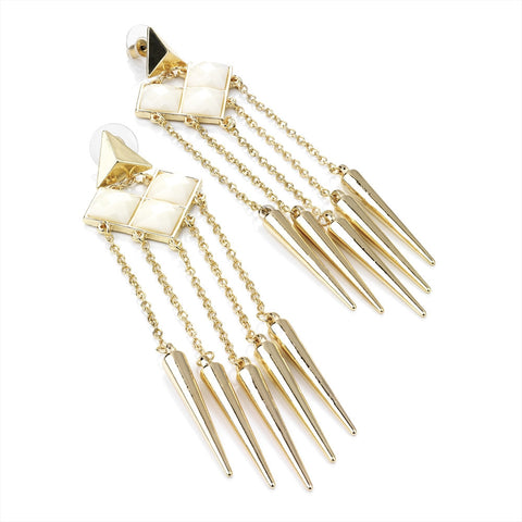 Gold Colour Cream Chain Drop Tassel Earring