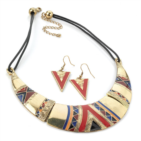 Gold Colour Aztec Necklace And Earring Set