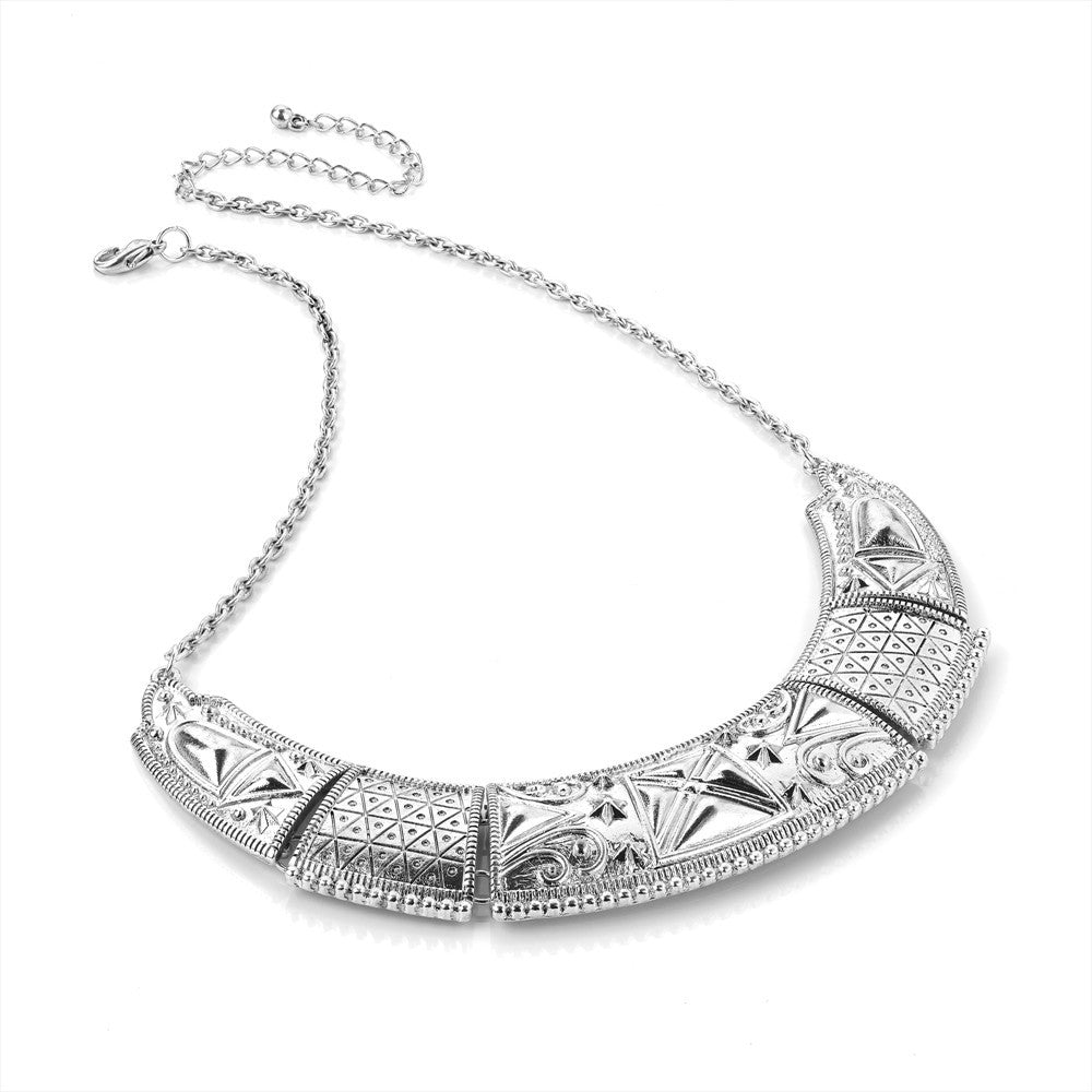 Antique Silver Effect Half Moon Chain Necklace