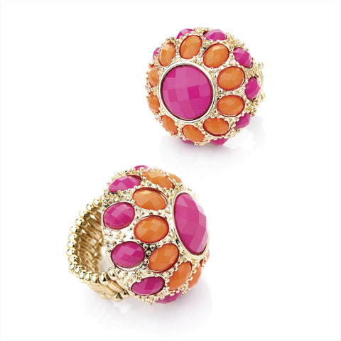 Gold Colour Fuchsia Bead Stretch Ring