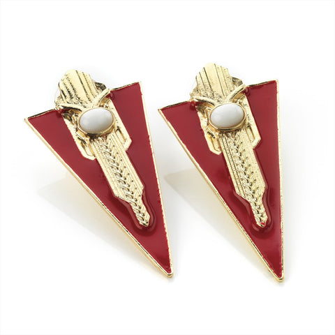 Gold Colour Red Enamel Triangle Drop Earring