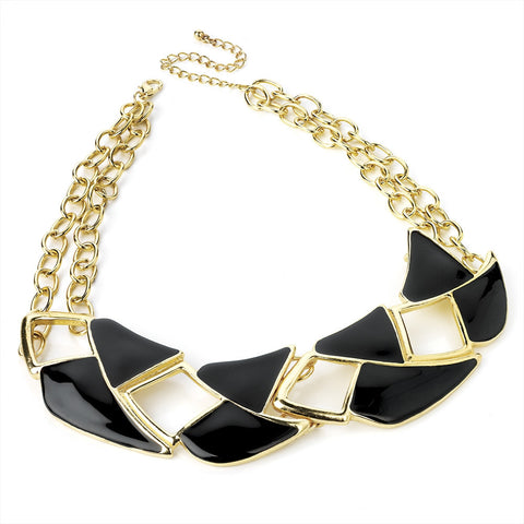 Gold Colour & Black Enamel Chain Choker