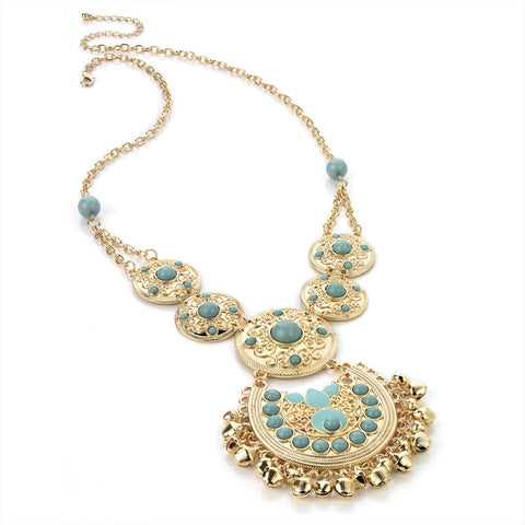 Gold Colour Aqua Bead Chain Necklace