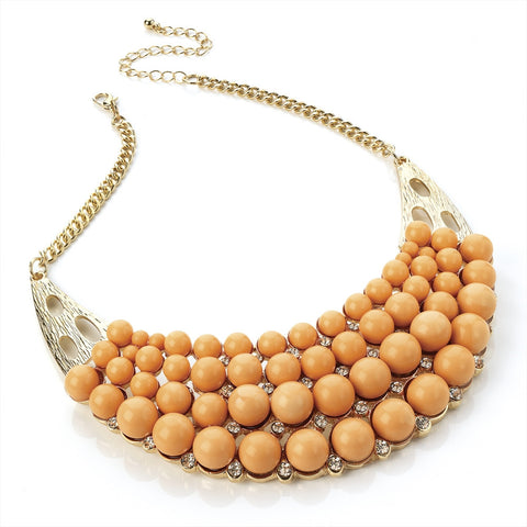 Gold Colour Peach Bead Chain Collar